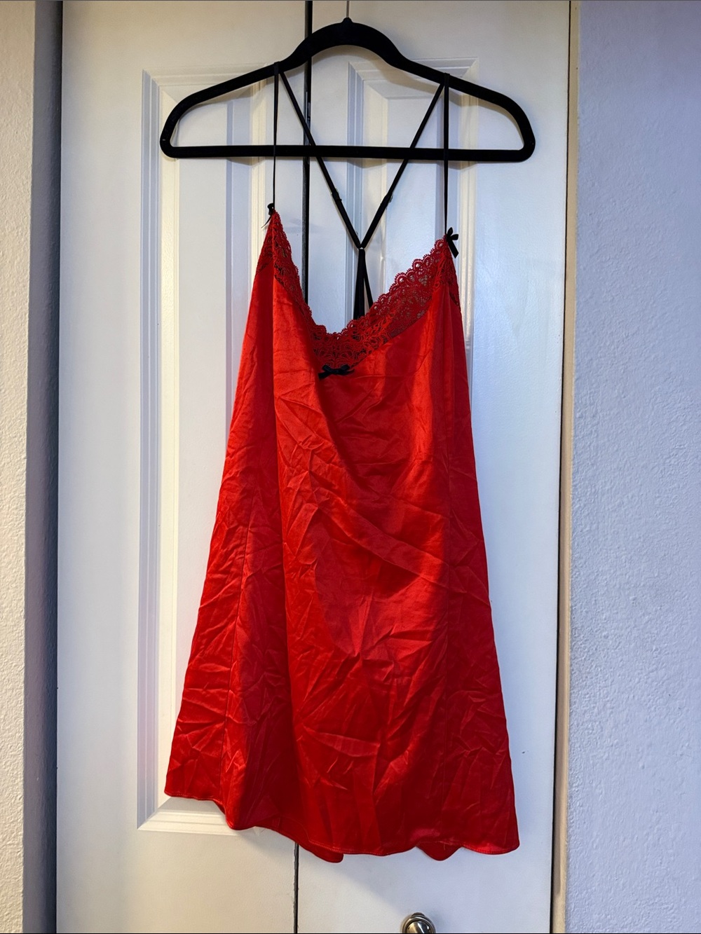 Cacique Red Lace-Trim Slip with Black Straps